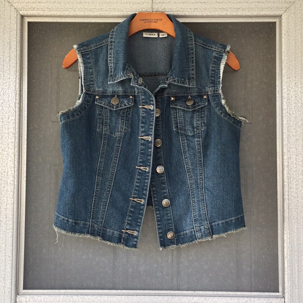 Cato distressed blue jean vest
